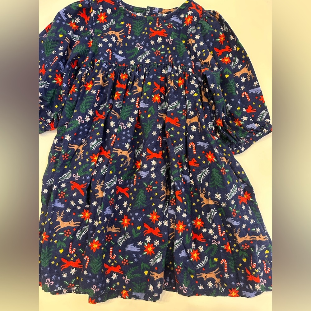 Hanna Andersson Blue Dress with Red and Green Holiday Accents